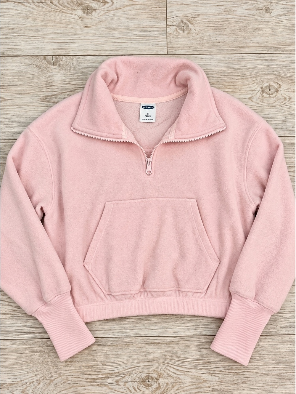 Old Navy Petite Small Pink Fleece Quarter Zip Pullover Sweatshirt
